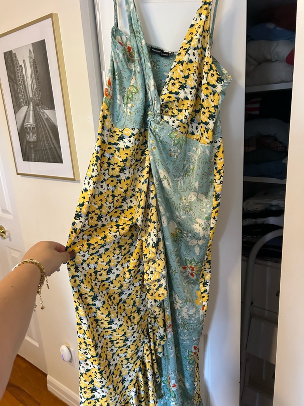 PrettyLittleThing Mint Floral Slip Dress